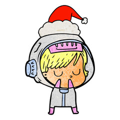 textured cartoon of a astronaut woman wearing santa hat