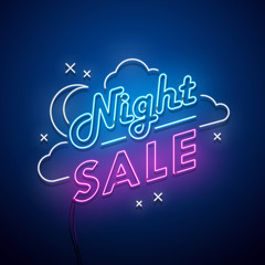Night Sale neon sign. Vector illustration.