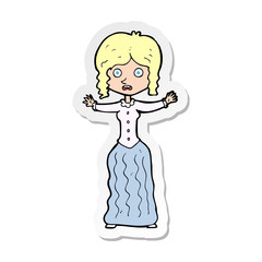 sticker of a cartoon worried victorian woman