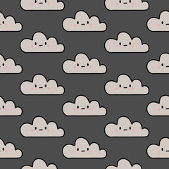 Sad clouds hand drawn seamless pattern in cartoon style