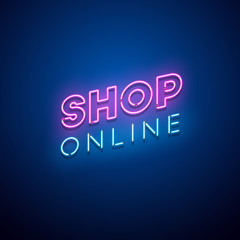 Shop online neon sign. Vector illustration.