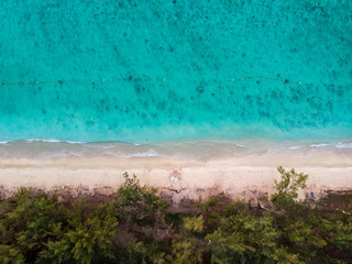 Beach of Mauritius in Indian Ocean. Aerial photo taken from the drone
