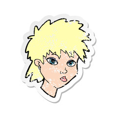 retro distressed sticker of a cartoon curious girl
