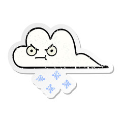 distressed sticker of a cute cartoon snow cloud