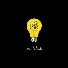 no creativity complicated idea concept illustration. simple line light bulb with yellow background and tangled filament thread vector design.