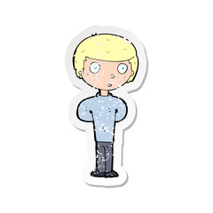 retro distressed sticker of a cartoon worried man