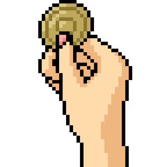 vector pixel art hand hold coin