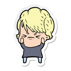 sticker of a cartoon frustrated woman