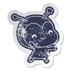 distressed old sticker kawaii of a cute lady bug