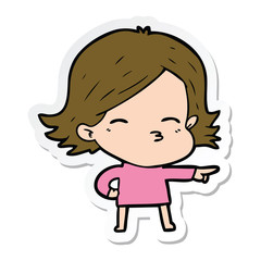 sticker of a cartoon woman pointing