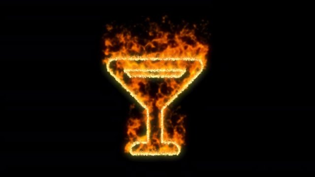 glass martini symbol inflames. Then disappears. In - Out loop. Alpha channel Premultiplied - Matted with color black