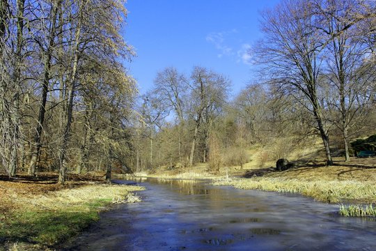Spring landscape. Ukraine. Uman,  National dendrological park Sofievka.