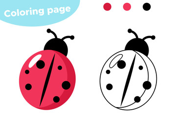Spring coloring page, cute cartoon ladybug. Educational game for preschool kids. Vector illustration.