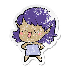 distressed sticker of a cartoon elf girl