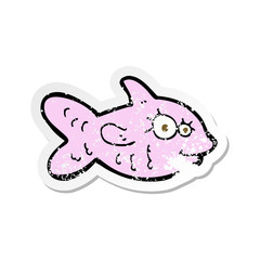 retro distressed sticker of a cartoon happy fish