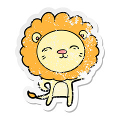 distressed sticker of a cartoon lion