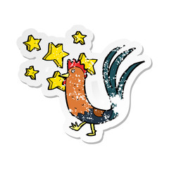 retro distressed sticker of a cartoon prize cockerel