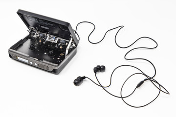 Vintage audio player. Old fashioned portable cassette player, cult object, icon and symbol of the...