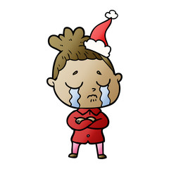 gradient cartoon of a crying woman wearing santa hat