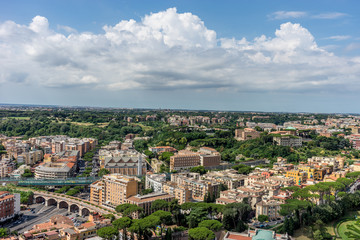 Fototapeta na wymiar Roman Cityscape, Panaroma viewed from the top of Saint Peter's square basilica, Gardens of Vatican City