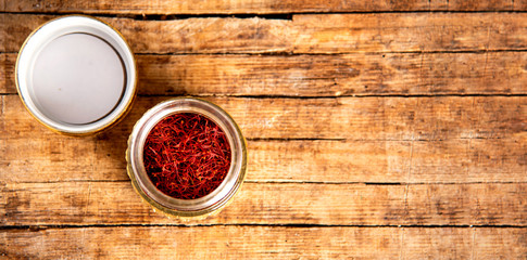 Saffron spice tea crop in a traditional box