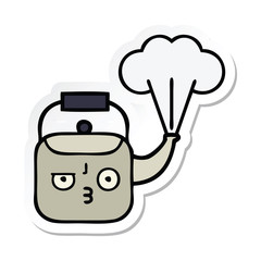 sticker of a cute cartoon steaming kettle