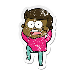 distressed sticker of a cartoon shocked man