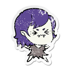 distressed sticker of a annoyed cartoon vampire girl