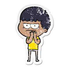 distressed sticker of a cartoon annoyed man