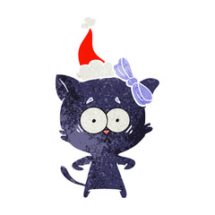 retro cartoon of a cat wearing santa hat
