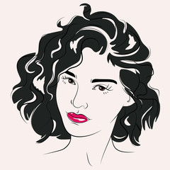 Vector Illustration Beautiful Woman Face Hand Drawn 
