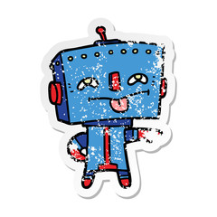 distressed sticker of a cartoon robot
