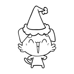 happy little dog line drawing of a wearing santa hat