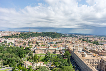 Fototapeta na wymiar Roman Cityscape, Panaroma of Rome viewed from the top of Saint Peter's square basilica at the vatican