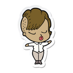 sticker of a cartoon pretty hipster girl