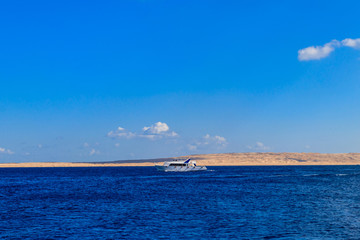 White yacht sailing in Red sea, Egypt