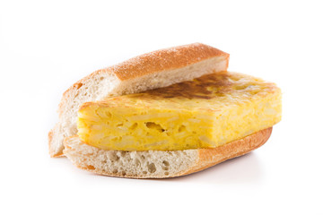 Bocadillo de tortilla española. Spanish potato omelette sandwich isolated on white background