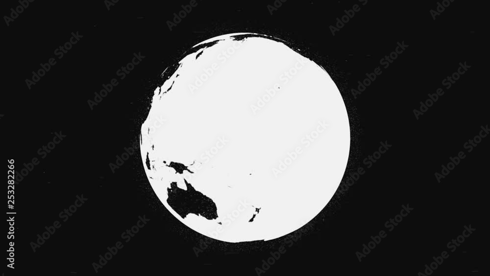 Poster abstract animation of rotating white planet earth on black background. animation of white-black plan