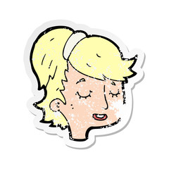 retro distressed sticker of a cartoon pretty female face