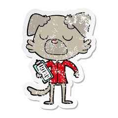 distressed sticker of a cartoon dog manager