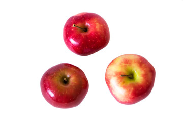 Top view of ripe red apples isolated on white background