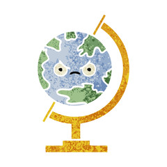retro illustration style cartoon globe of the world