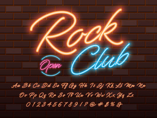 Glowing neon light alphabet design