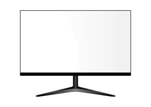 Wide Monitor on Stand. Lcd Television Display Mockup. Realistic Flat Multimedia Screen Illustration. High Definition Pc Desktop For Web Presentation Show. Modern Digital Video Panel.