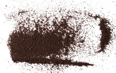 Milled coffee powder for espresso isolated on white background