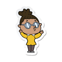 sticker of a cartoon woman wearing glasses