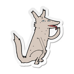 sticker of a cartoon wolf licking paw