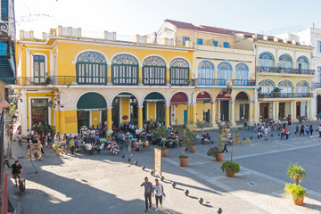 The historic Old Square or Plaza Vieja in the colonial neighborhood of Old Havana
