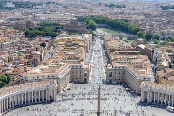 Fototapeta na wymiar St. Peter's Square viewed from the dome on the basilica at Vatican city, Rome, Italy