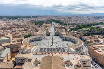 Fototapeta na wymiar St. Peter's Square viewed from the dome on the basilica at Vatican city, Rome, Italy